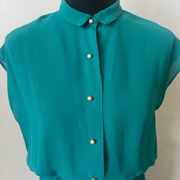 Vintage Pat Richards Emerald Green Button Up Collared Midi Dress - Picture 4 of 8